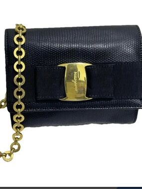 Salvatore Ferragamo ITALY Varina Black Leather Chain Crossbody